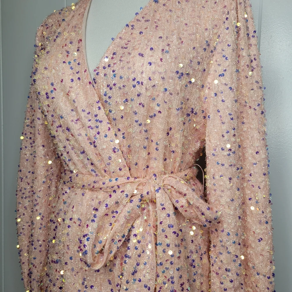 Buddy Love Adeline Baby Pink Sequin Wrap Mini Dress Party Homecoming Formal S